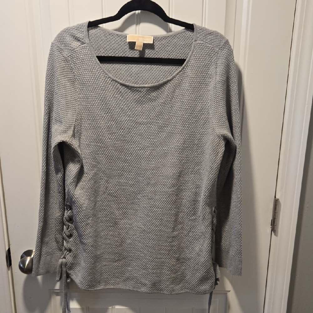 Michael Kors Gray Long Sleeve This Waffle Knit Top with Lace-Up Sides